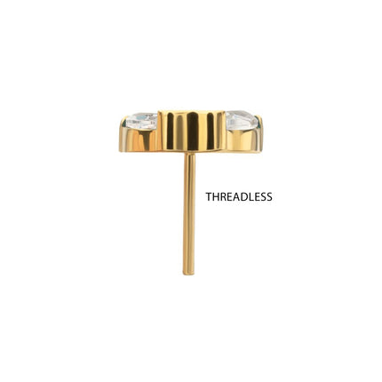 Invictus 24Kt Gold PVD Titanium Threadless Prong Set 3-Marquise Gem Fan Cluster Top