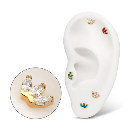 Invictus 24Kt Gold PVD Titanium Threadless Prong Set 3-Marquise Gem Fan Cluster Top