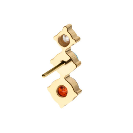 Invictus 24Kt Gold PVD Titanium Threadless Triple Cluster Prong Set Gem Top
