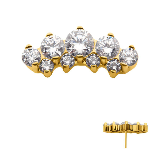 Invictus 24Kt Gold PVD Titanium Threadless Terraced Cluster Prong Set CZ Gem Top