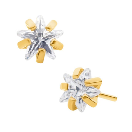 Invictus 24KT Gold PVD Titanium Threadless with Prong Set CZ Star Shape Top