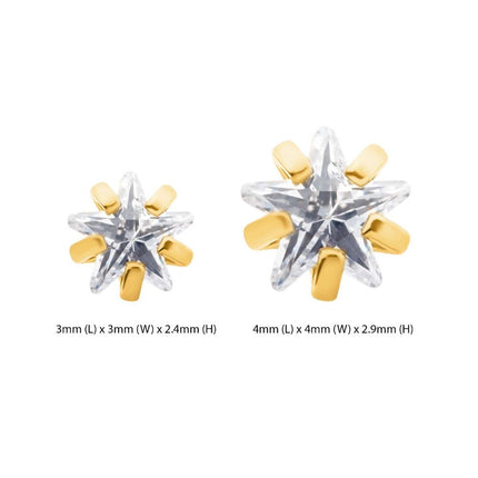 Invictus 24KT Gold PVD Titanium Threadless with Prong Set CZ Star Shape Top