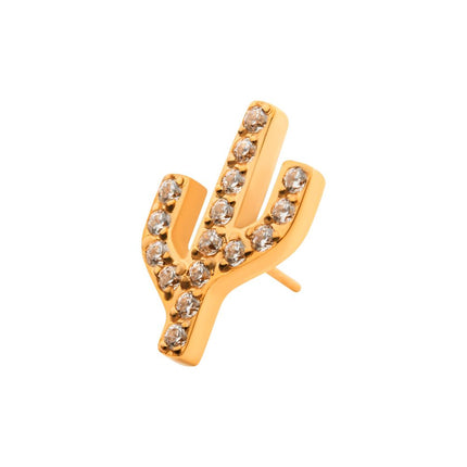 Invictus 24KT Gold PVD Titanium Threadless with Prong Set CZ Cactus Top