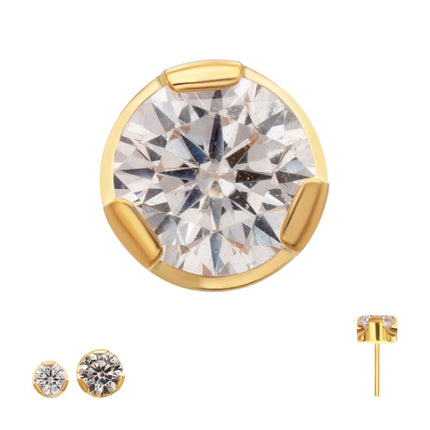 Invictus 24Kt Gold PVD Titanium Threadless Semi-Bezel Set CZ Gem Top