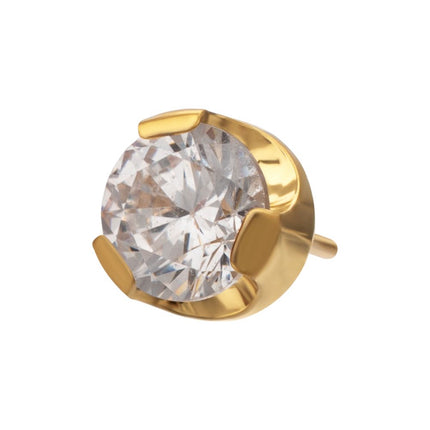Invictus 24Kt Gold PVD Titanium Threadless Semi-Bezel Set CZ Gem Top