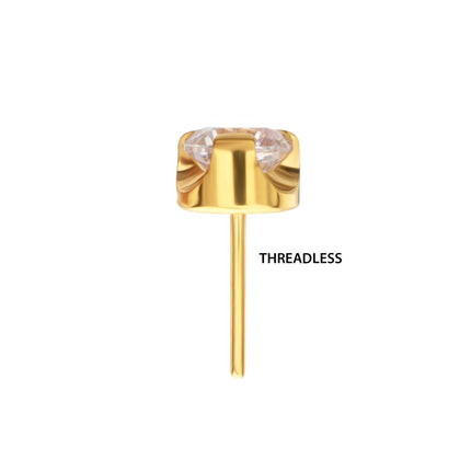 Invictus 24Kt Gold PVD Titanium Threadless Semi-Bezel Set CZ Gem Top