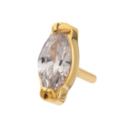 Invictus 24Kt Gold PVD Titanium Threadless V-Prong Marquise CZ Gem Top