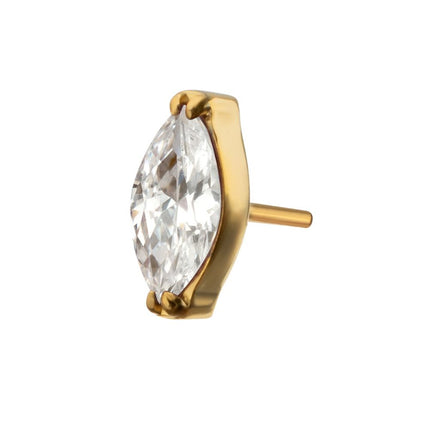 Invictus 24KT Gold PVD Titanium Threadless Double V-Prong 4mm Marquise CZ Gem Top