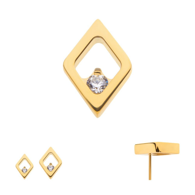 Invictus 24Kt Gold PVD Titanium Bezel Set Teardrop Gem End Nipple Barbell (One Side Fixed, One Side Threadless) | Sold by piece