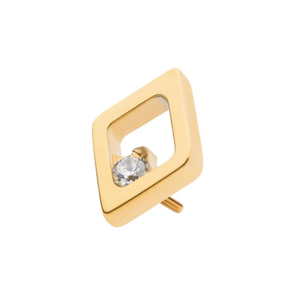 Invictus 24Kt Gold PVD Titanium Threadless Rhombus Shape with Clear CZ Top