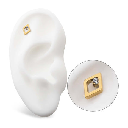 Invictus 24Kt Gold PVD Titanium Bezel Set Teardrop Gem End Nipple Barbell (One Side Fixed, One Side Threadless) | Sold by piece