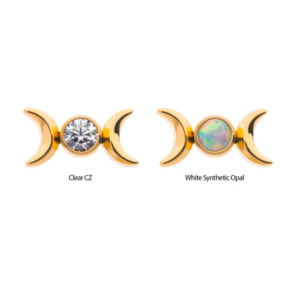 Invictus Titanium Threadless Bezel Set Round Gem/Opal Triple Moon Phase Top