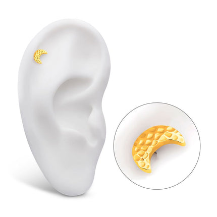 Invictus 24Kt Gold PVD Titanium Threadless Hammered Crescent Moon Top