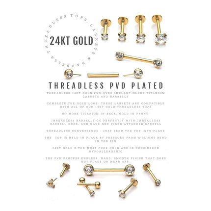 Invictus 24KT Gold PVD Titanium Threadless Bezel Set Swarovski Crystal Side Facing Top