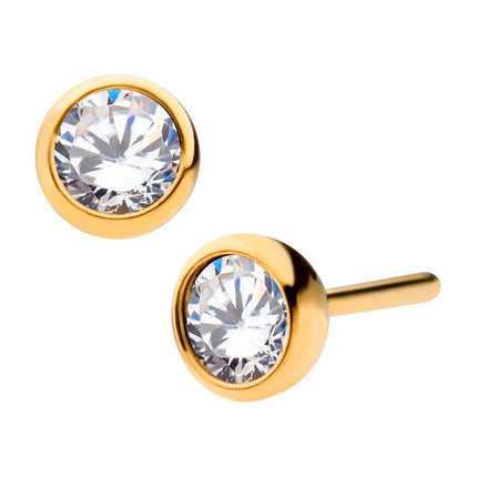Invictus 24KT Gold PVD Titanium Threadless Bezel Set Swarovski Crystal Front Facing Top