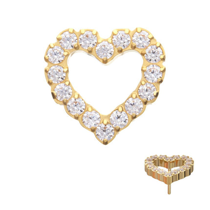 Invictus 24Kt Gold PVD Titanium Threadless Pave Set Gem Hollow Heart Top
