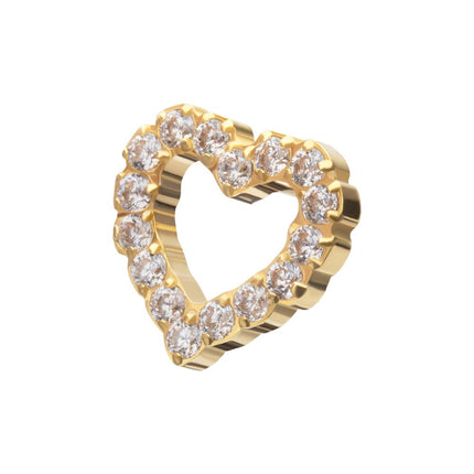 Invictus 24Kt Gold PVD Titanium Threadless Pave Set Gem Hollow Heart Top