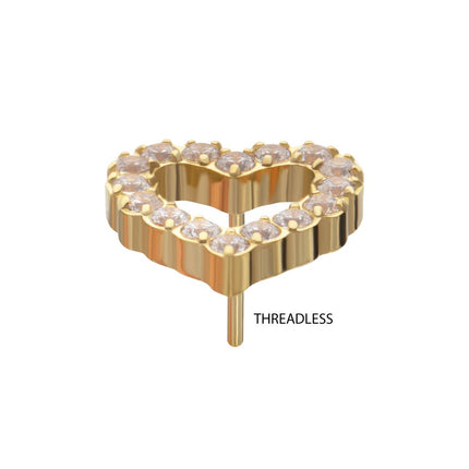 Invictus 24Kt Gold PVD Titanium Threadless Pave Set Gem Hollow Heart Top
