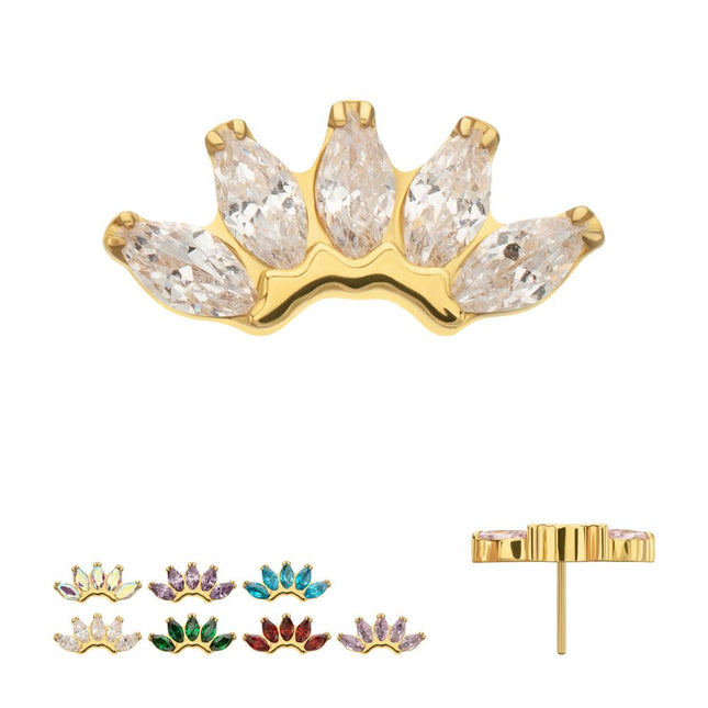 Invictus 24Kt Gold PVD Titanium Threadless Prong Set 5- Marquise Gem Fan Cluster Top