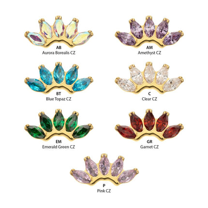 Invictus 24Kt Gold PVD Titanium Threadless Prong Set 5- Marquise Gem Fan Cluster Top
