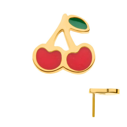 Invictus 24Kt Gold PVD Titanium Threadless Enamel Cherry Top