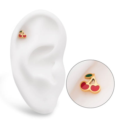 Invictus 24Kt Gold PVD Titanium Threadless Enamel Cherry Top