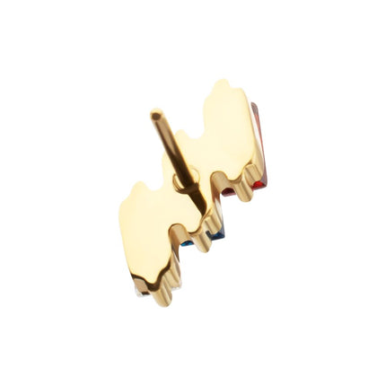 Invictus 24Kt Gold PVD Titanium Threadless Prong Set Baguette CZ Diagonal 3-Cluster Top