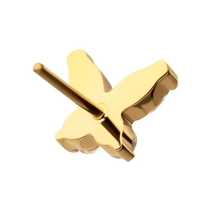 Invictus 24Kt Gold PVD Titanium Threadless Small Butterfly with V-Prong Round & Marquise CZ Gem Top