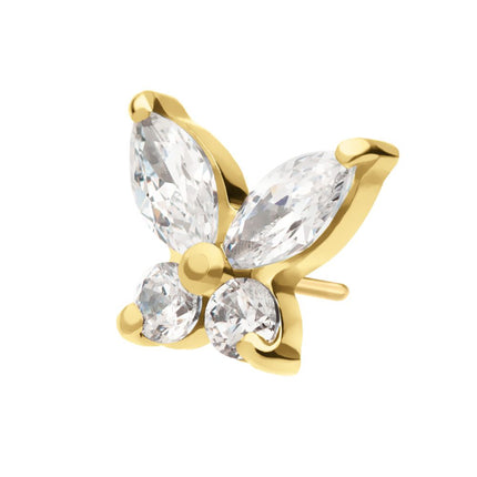 Invictus 24Kt Gold PVD Titanium Threadless Prong Set Marquise & Round CZ Butterfly Top