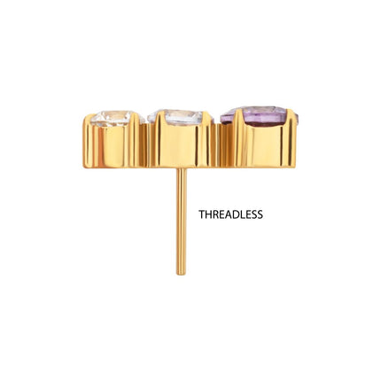 Invictus 24Kt Gold PVD Titanium Threadless "Radiant Arc" Prong Set Gem Top