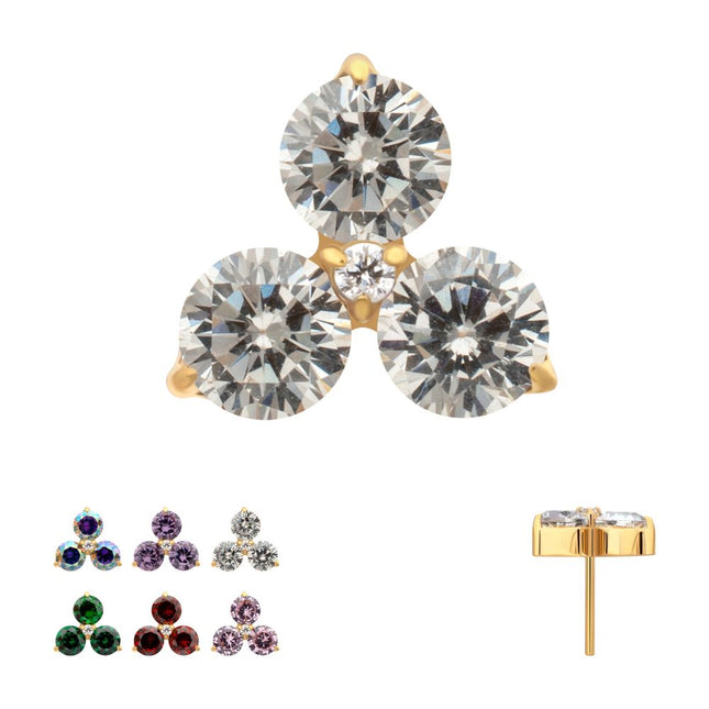 Invictus 24Kt Gold PVD Titanium Threadless Trinity Prong Set Gem Top