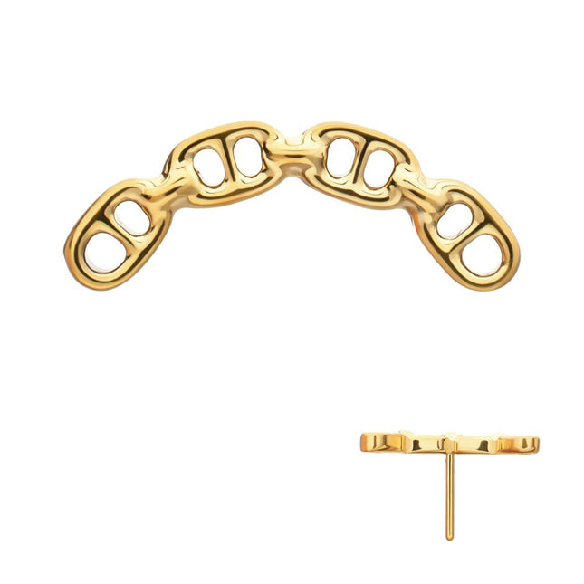 Invictus 24Kt Gold PVD Titanium Threadless Low Profile Bar-Set Oval Link Top