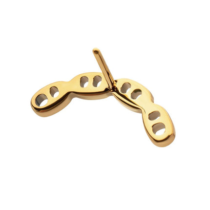 Invictus 24Kt Gold PVD Titanium Threadless Low Profile Bar-Set Oval Link Top