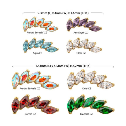 Invictus 24Kt Gold PVD Titanium Threadless 5 Marquise Staggered Cluster Prong Gem Top