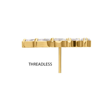 Invictus 24Kt Gold PVD Titanium Threadless 5 Marquise Staggered Cluster Prong Gem Top