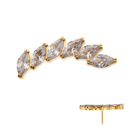 Invictus 24Kt Gold PVD Titanium Threadless 6-Cluster Staggered V-Prong Marquise CZ Gem Top