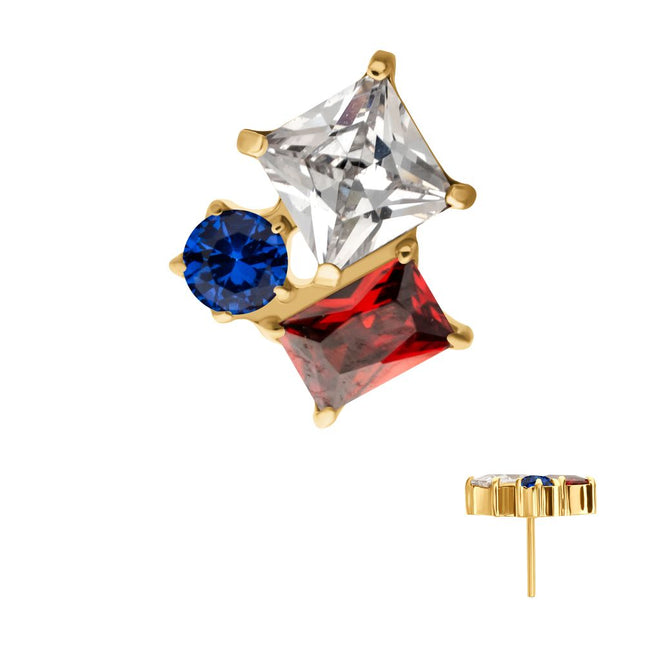 Invictus 24Kt Gold PVD Titanium Threadless “Lustre Cluster” Prong Set Gem Top