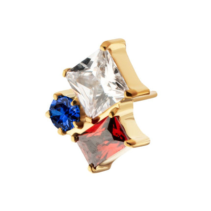 Invictus 24Kt Gold PVD Titanium Threadless “Lustre Cluster” Prong Set Gem Top