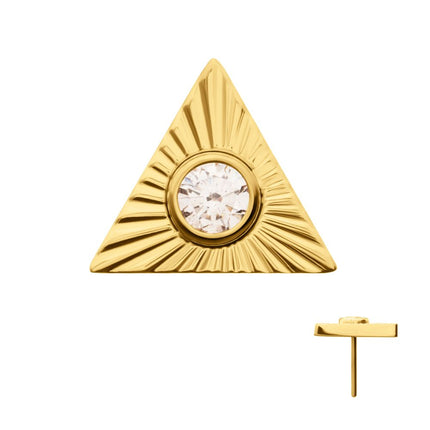 Invictus 24Kt Gold PVD Titanium Threadless Corrugated Triangle Top with Bezel Gem