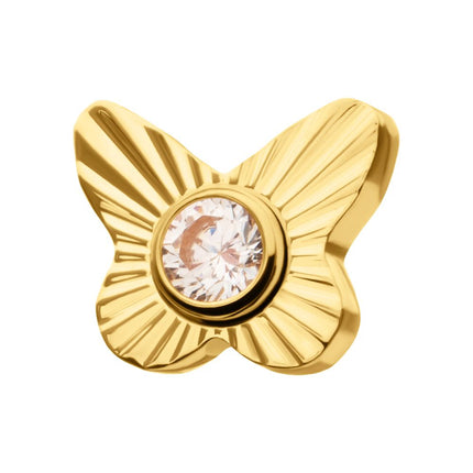 Invictus 24Kt Gold PVD Titanium Threadless Corrugated Butterfly with Bezel Gem Top
