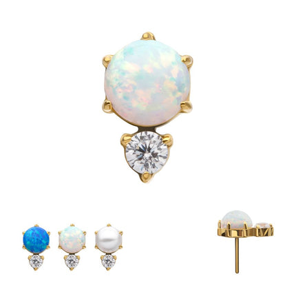 Invictus 24Kt Gold PVD Threadless Prong Set Double Round Gem and Synthetic Opal Top