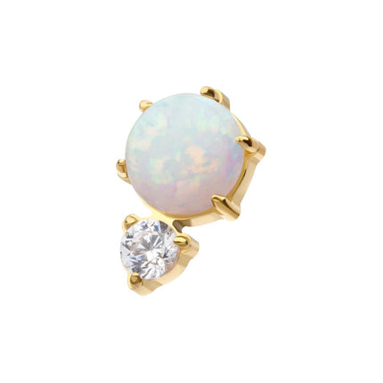 Invictus 24Kt Gold PVD Threadless Prong Set Double Round Gem and Synthetic Opal Top