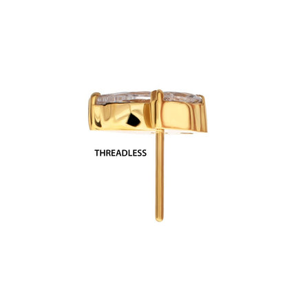 Invictus 24Kt Gold PVD Titanium Threadless V-Prong Dual Marquise CZ Gem Top