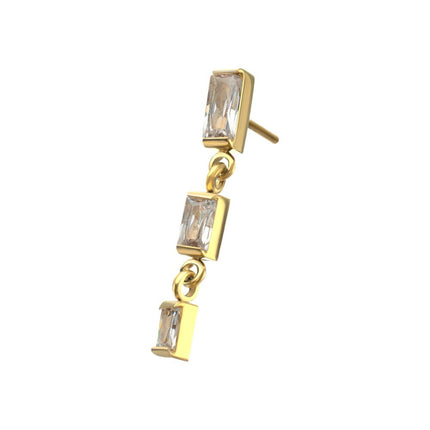 Invictus 24Kt Gold PVD Titanium Threadless Triple Baguette Gem Dangle Top