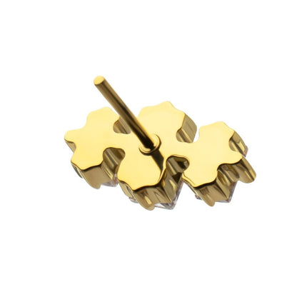 Invictus 24Kt Gold PVD Titanium Threadless Triple Baguette Prong Set Gem Top