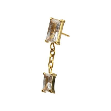 Invictus 24Kt Gold PVD Titanium Threadless Double Baguette Prong Set Gem Dangle Top