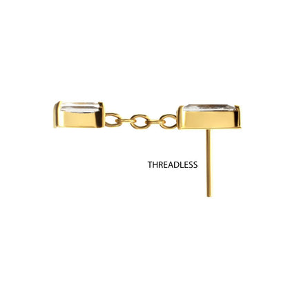 Invictus 24Kt Gold PVD Titanium Threadless Double Baguette Prong Set Gem Dangle Top