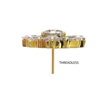 Invictus 24Kt Gold PVD Titanium Threadless Round & Baguette Cluster Gem Radiant Beam Top