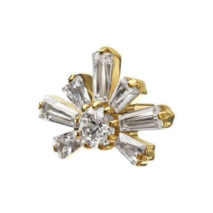 Invictus 24Kt Gold PVD Titanium Threadless Round & Baguette Cluster Gem Sunray Top