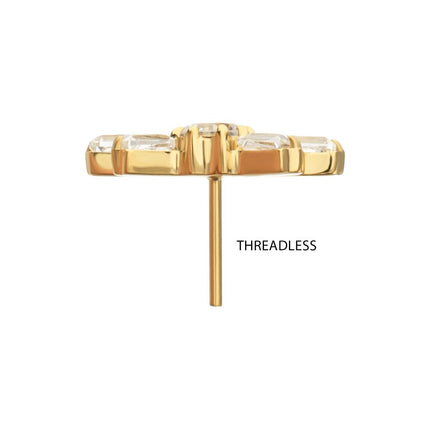 Invictus 24Kt Gold PVD Titanium Threadless Round & Baguette Cluster Gem Sunray Top